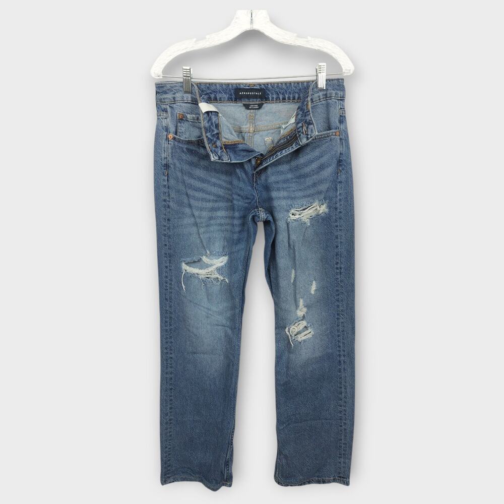 Womens Aeropostale Low Rise 90s Baggy Distressed Blue Jeans Size 6 - Picture 4 of 6